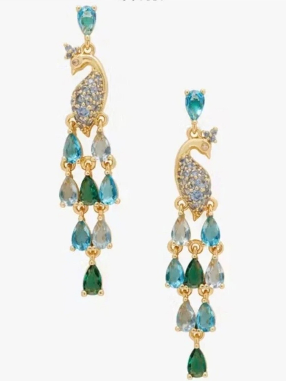 kate spade Gold Peacock Drop Earrings with Blue and Green Teardrops